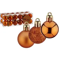 Krist+ 24x stuks kerstballen oranje kunststof 3 cm glitter, glans, mat - Kerstbal