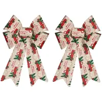 Krist+ 2x stuks kerstboomversiering ornament strikjes/strikken creme/rood print 15 x 25 cm - Kersthangers