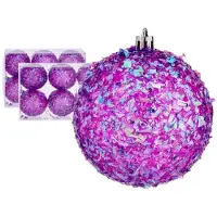 Krist+ kerstballen - 12x stuks - paars - kunststof - glitter - Kerstbal