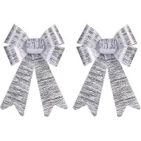 Krist+ 2x stuks kerstboomversieringen ornament strikjes/strikken zilver shine 15 x 25 cm - Kersthangers