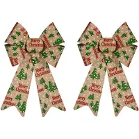 Krist+ 2x stuks kerstboomversieringen grote ornament strikjes/strikken creme/rood print 22 x 38 cm - Kersthangers