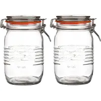 Urban Living Voorraadpot/bewaarpot - 2x - 1L - glas - met beugelsluiting - D14 x H17 cm - Voorraadpot