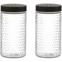 Urban Living Voorraadpot/bewaarpot Roma - 2x - 1.5L - glas - zwart - D12 x H22 cm - Voorraadpot