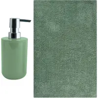 MSV badkamer droogloop mat - Napoli - 45 x 70 cm - met bijpassend zeeppompje - groen - Badmatjes