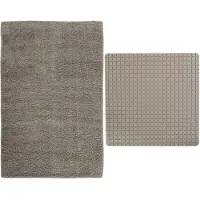 MSV Douche anti-slip mat en droogloop mat - Napoli badkamer set - rubber/polyester - beige - Badmatjes