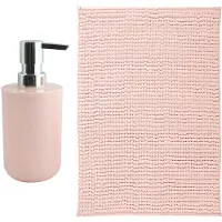 MSV badkamer droogloop mat - Genua - 50 x 80 cm - met bijpassend zeeppompje - lichtroze - Badmatjes