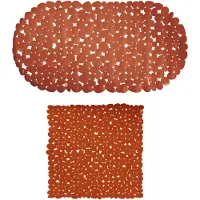 MSV Douche/bad anti-slip matten set badkamer - pvc - 2x stuks - terracotta - 2 formaten - Badmatjes