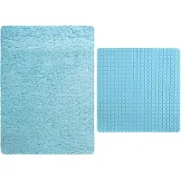 MSV Douche anti-slip mat en droogloop mat - Venice badkamer set - rubber/microvezel - lichtblauw - Badmatjes