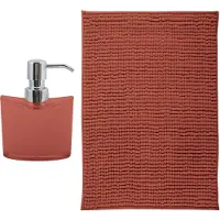 MSV badkamer droogloop mat - Bolzano - 40 x 60 cm - met bijpassend zeeppompje - terracotta - Badmatjes