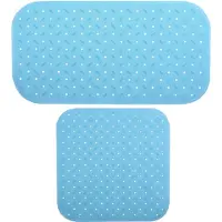 MSV Douche/bad anti-slip matten set badkamer - rubber - 2x stuks - lichtblauw - 2 formaten - Badmatjes