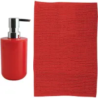 MSV badkamer droogloop mat - Milano - 40 x 60 cm - met bijpassend zeeppompje - rood - Badmatjes