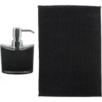MSV badkamer droogloop mat - Bolzano - 40 x 60 cm - met bijpassend zeeppompje - zwart - Badmatjes