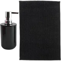 MSV badkamer droogloop mat - Milano - 40 x 60 cm - met bijpassend zeeppompje - zwart - Badmatjes