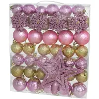 Gerimport Kerstballen - met ster piek - 57-delig - roze/goud - kunststof - Kerstbal