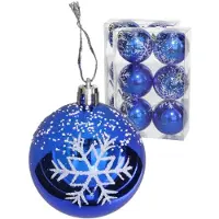 Gerimport Kerstballen gedecoreerd - 18x st - 6 cm - kunststof - blauw - Kerstbal