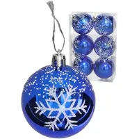 Gerimport Kerstballen - gedecoreerd - 6x st - 6 cm - kunststof - blauw - Kerstbal