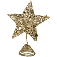 Gerimport Kerstboompiek - ster - kunststof - goud glitter - 25 cm - kerstboompieken