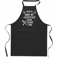 Mijncadeautje Tekstschort - Keukenschort - kookschort - This is what an awesome cook looks like - 100% katoen - verjaardag en feest - cadeau - kado - unisex - zwart