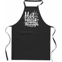 Mijncadeautje Tekstschort - Keukenschort - kookschort - Hot stuff coming through - 100% katoen - verjaardag en feest - cadeau - kado - unisex - zwart