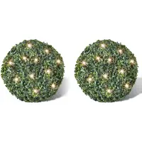 Super Merchant Ronde kunstbuxus 27 cm met solar LED-verlichting (2 stuks)