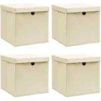 vidaXL Opbergboxen met deksel 4 st 32x32x32 cm stof crèmekleurig