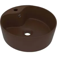 vidaXL Wastafel met overloop 36x13 cm keramiek mat donkerbruin