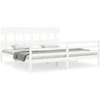 vidaXL Massief houten bed met hoofdeinde, wit, 200x200 cm