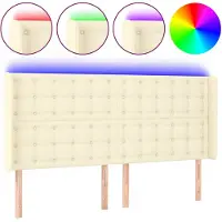 vidaXL Hoofdbord LED 163x16x118/128 cm kunstleer crèmekleurig
