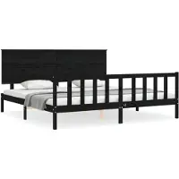 vidaXL Bedframe met hoofdbord massief hout zwart 200x200 cm