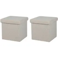 Urban Living Poef Teddy BOX - 2x - hocker - opbergbox - creme wit - polyester/mdf - 38 x 38 cm - opvouwbaar - Poefs