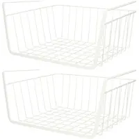 Urban Living Kastmandje - 2x - opberg/hang mandjes - rvs - wit - 30 x 25 x 14 cm - Opbergmanden
