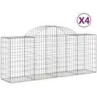 vidaXL Gabionen met boogvorm, 4 stuks, 200x50x80/100 cm, verzinkt staal