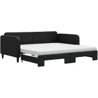 vidaXL Slaapbank met onderschuifbed en matrassen 100x200 cm stof zwart