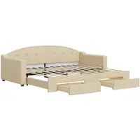 vidaXL Slaapbank met onderschuifbed en lades 90x200 cm stof crèmekleur
