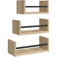 vidaXL 3-delige wandplankenset met stangen Sonoma eiken bewerkt hout