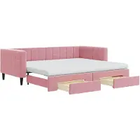vidaXL Slaapbank met onderschuifbed en lades 90x200 cm fluweel roze