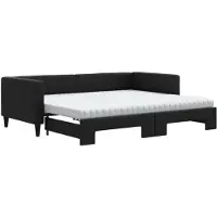 vidaXL Slaapbank met onderschuifbed en matrassen 90x200 cm stof zwart