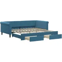 vidaXL Slaapbank met onderschuifbed en lades 100x200 cm fluweel blauw