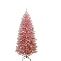 Merkloos Funky Pink kunstkerstboom - 183 cm - roze - 300 ledlampjes - besneeuwd - metalen voet