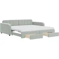 vidaXL Slaapbank onderschuifbed en lades 100x200 cm fluweel lichtgrijs