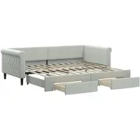 vidaXL Slaapbank onderschuifbed en lades 90x200 cm fluweel lichtgrijs