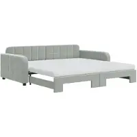 vidaXL Slaapbank onderschuifbed matrassen 100x200cm fluweel lichtgrijs