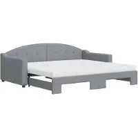 vidaXL Slaapbank onderschuifbed en matrassen 90x190 cm stof lichtgrijs