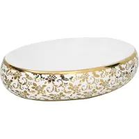 vidaXL Opzetwasbak ovaal 59x40x15 cm keramiek wit en goud
