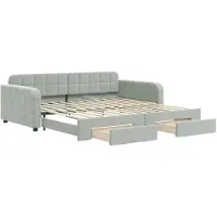 vidaXL Slaapbank onderschuifbed en lades 100x200 cm fluweel lichtgrijs