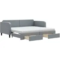 vidaXL Slaapbank met onderschuifbed en lades 90x200 cm stof lichtgrijs