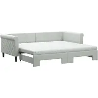 vidaXL Slaapbank onderschuifbed matrassen 90x200 cm fluweel lichtgrijs