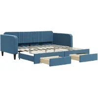 vidaXL Slaapbank met onderschuifbed en lades 100x200 cm fluweel blauw