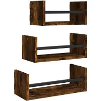 vidaXL 3-delige Wandschappenset met stangen bewerkt hout gerookt eiken