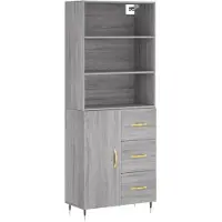 vidaXL Hoge kast 69,5x34x180 cm bewerkt hout grijs sonoma eikenkleurig